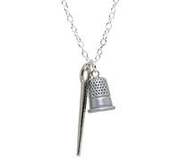 Bluebubble SEW SWEET Necklace on Gift Card (Lucky Thimble & Needle (Silver))