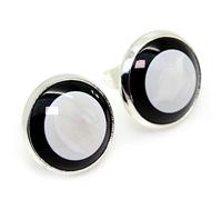 Bluebubble SWINGING 60s Round Black White Pearl Effect Stud Earrings on Gift Card