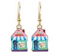 Bluebubble TINY TOWN Miniature Shop Dangle Earrings on Gift Card (Cute Cupcake Bakery)