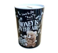 BLUECHOLON Original Money Box with Style and Message Large Piggy Bank for Adults Money Box Tin Gift XL Piggy Bank (12x9, Bear Money is in The Air)
