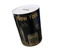 BLUECHOLON Original Piggy Bank with Style and Message. Large Piggy Bank for Adults. Tin Piggy Bank, Gift. XL Black Gold, New York, I Love Money, World.