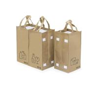 BLUECHOLON Set of robust recycling waste bags, 3 practical bags, easy to clean, linked by ribbons, pack with recycling bags for plastic, glass, paper and cardboard, durable, 23L, with handles. (Kraft)