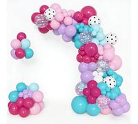 BlueCloudy 152pcs Hot Pink and Teal Blue Balloon Garland Arch Kit, Different Sizes 12 10 5 Purple Rose Red Confetti White Dots Turquoise Balloons for Spa Surprise Birthday Party Decorations