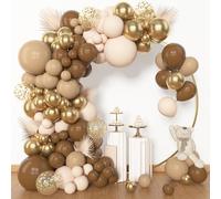 BlueCloudy 153pcs Brown Balloon Garland Arch Kit, Different Sizes 18 12 10 5 inch Brown Nude Latex Metallic Confetti Gold Balloons for Neutral Birthday Party Decorations Supplies