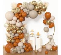 BlueCloudy 153pcs Burnt Orange Balloon Garland Arch Kit, Different Sizes 18 12 10 5 inch White Sand Nude Latex Metallic Gold Confetti Fall Thanksgiving Balloons for Birthday Party Decorations
