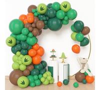 BlueCloudy 153pcs Dinosaur Balloon Arch Garland Kit, Different Sizes 18 12 10 5 inch Dark Green Brown Orange Printed Dino Balloons for Jungle Safari Dinosaur Birthday Party Decorations