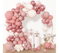 BlueCloudy 153pcs Dusty Pink Balloon Garland Arch Kit, Different Sizes 18 12 10 5 inch Pink White Sand Metallic Confetti Pink Balloons for Birthday Boho Party Decorations