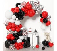 BlueCloudy 153pcs Red Black and White Balloon Garland Arch Kit, Different Sizes 18 12 10 5 inch Silver Latex Metallic Confetti Graduation Balloons for Birthday Wedding Movie Night Party Decorations