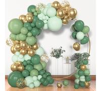BlueCloudy 153pcs Sage Green Balloon Garland Arch Kit, Different Sizes 18 12 10 5 inch Sage Green Gold Latex Metallic Confetti Balloons for Party Birthday Baptism Decorations
