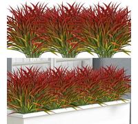 BlueCloudy 16 Bundles Artificial Plants Outdoor, Fake Artificial Grass Greenery Stems Shrub Bushes UV Resistant Large Faux Plastic Plants for Spring Summer Indoor Outside Garden Home Patio Box Decor