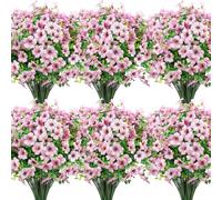 BlueCloudy 18 Bundles Artificial Flowers Outdoor Fake Silk Flower Faux Plants UV Resistant Plastic Greenery Stems for Outdoors Indoor Spring Summer Garden Porch Window Box Home Decorations, Pink