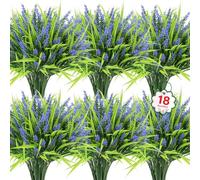 BlueCloudy 18 Bundles Artificial Flowers Outdoors Faux Lavender Plants, UV Resistant Plastic Fake Decorative Flower for Outside Hanging Baskets Planter Garden Home Office, Grass, Table Deco
