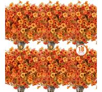 BlueCloudy 18 Bundles Autumn Flowers Artificial No Fade Silk Orange Faux Flower UV Resistant Plastic Fake Plants Fall Decorations Outdoor Indoor Greenery Stems for Thanksgiving Wedding Party Home