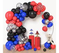 BlueCloudy Black Red Blue Balloon Arch Garland Kit, Different Sizes 18 12 10 5 inch Red Blue Sliver Spider Balloons for Theme Birthday Party Decorations Supplies