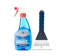 Bluecol De-Icer Trigger 500 ml + Bluecol Premium Ice Scraper for Car Windscreen, Ergonomic Padded Grip Car Ice Scraper