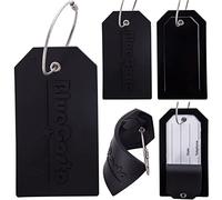 BlueCosto - Luggage Tags - Large, Black, 5 Pack - PVC Suitcase Tags w/Privacy Cover & Stainless Steel Wire Loops - Personalised Baggage Identifiers for Travel - Backpack Name Labels
