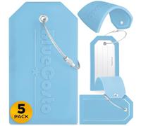 BlueCosto - Luggage Tags - Large, Blue, 5 Pack - PVC Suitcase Tags w/Privacy Cover & Stainless Steel Wire Loops - Personalised Baggage Identifiers for Travel - Backpack Name Labels