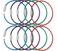 BlueCosto Wire Keychain Cable (Assorted Colors, 10 PK, 6.7” / 17cm) - 2mm Thick Stainless Steel Keyring Wire Loops w/Secure Screw Lock for Hanging Luggage Tags & Organizing Keys