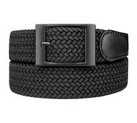 Bluecton Belt Elastic Stretch Woven Braided Belt for Men Plus Size Black Rectangle Business Buckle Size 100cm