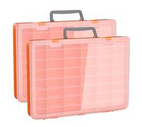 Bluedale 2 Pack 48 Grids Large Plastic Organizer Box with Adjustable Dividers, Beads Storage Containers Compartment Tackle Box Case for Crafts Hobby Small Parts Fishing Seeds Jewelry (Orange)