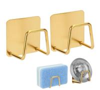 Blueden 2Pcs Adhesive Sponge Holder for Kitchen Sink Essentials, Stainless Steel Dish Soap Holder, Rustproof and Waterproof, Quick Drying, Minimal Size Saves Space, Gold
