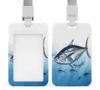 Bluefin Tuna Thunnus Badge Holder Vertical Id Card Holder with Lanyard Heavy Duty Name Tag Holders Waterproof Work Badge Holder for Office Cruise Teacher Cute Badge Protector