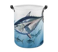 Bluefin Tuna Thunnus Laundry Basket with Handles, Laundry Hamper with Internal Support, Foldable Waterproof Clothes Hamper 44x44cm for Bedroom, Bathroom, Laundry Room, Living Room