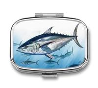 Bluefin Tuna Thunnus Pill Box 2 Compartment Portable Pill Case Daily Square Pill Organizer for Pocket Purse Daily Medicine Container to Hold Vitamins Fish Oil Travel Gifts