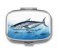 Bluefin Tuna Thunnus Pill Case 2 Compartment Small Pill Box Metal Portable Medicine Box Mini Medication Organizer Storage Travel Organizer for Pocket Purse