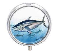 Bluefin Tuna Thunnus Pill Case 3 Compartment Portable Pill Box Daily Round Pill Organizer for Pocket Purse Daily Medicine Container to Hold Vitamins Fish Oil Travel Gifts