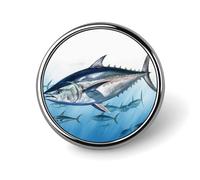Bluefin Tuna Thunnus Round Badge Personalized Metal Lapel Pin Badges Fit Clothing Bags Hat Humorous Printed Brooch Badge Party Decorations Accessories for Men Women
