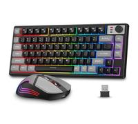 BlueFinger 75% Wireless Gaming Keyboard and Mouse with Smart Display, Rechargeable Light Up Wireless Keyboard with Knob Control, RGB Backlit Gaming Mouse for Mac Laptop Computer PC Gamer(Black)