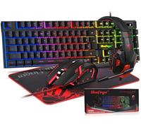 BlueFinger RGB Gaming Keyboard and Backlit Mouse and Headset Combo, USB Wired Backlit Keyboard, LED Gaming Mouse Set, Headset with Microphone for Laptop PC Computer Game and Work