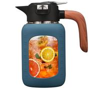 BLUEGO 2 Liter Glass Pitcher with Lid and Handle Water Jug Hot/Cold Water Carafe Iced Tea Pitcher for Wine Coffee Milk Juice Beverage, Dark Blue
