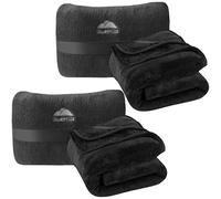 BlueHills 2-Pack Mini Premium Soft Plush Travel Blanket Pillow Airplane Essentials Flight Throw in Bag with Hand Luggage Strap and Backpack Clip Accessories Portable Plane Blankets Black - M25