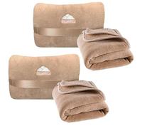 BlueHills 2-Pack Mini Premium Soft Plush Travel Blanket Pillow Airplane Essentials for Two in Bag Flight Traveling Warm Portable Plane Blankets Beige - M26