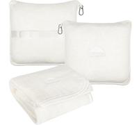 BlueHills Premium Soft Plush Travel Blanket Pillow for Airplane Traveling Essentials in a Bag Flight Throw with Backpack Clip Compact Portable Plane Accessories Ivory White - T025