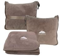 BlueHills Premium Soft Travel Blanket Pillow Airplane Flight Blanket Throw in Soft Bag Pillow case with Luggage Belt & Backpack Clip Compact Pack Large Blanket Taupe T023