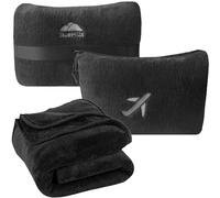 BlueHills Travel Blanket Pillow in Mini Soft Packable Case Premium Plush Airplane Blanket in Portable Compact Pack with Luggage Belt and Backpack Clip - Black M05