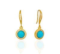 BLUEJOY “Elegance & Love” Natural Sleeping Beauty Turquoise Gemstone Dangle Earrings in 18K Gold-Plated Sterling Silver for Women and Girls