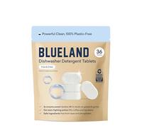 BLUELAND 100% Plastic-Free Dishwasher Detergent Tablets, 36 Count, Free & Clear, Eco-Friendly Dishwashing Pods, Natural, USDA Certified biobased