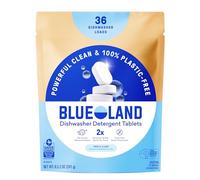 BLUELAND 100% Plastic-Free Dishwasher Detergent Tablets, 36 Count, Free & Clear, Eco-Friendly Dishwashing Pods, Natural, USDA Certified biobased