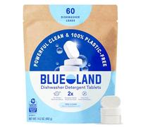 BLUELAND 100% Plastic-Free Dishwasher Detergent Tablets, 60 Count, Free & Clear, Eco-Friendly Dishwashing Pods, Cuts Grease & Stuck on Food, Rinses Clean for Streak-Free Shine