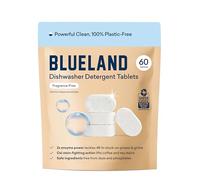 BLUELAND Dishwasher Detergent Tablets, 60 Count, Unscented Plastic-Free Eco Friendly Dishwashing Pods, Natural, Non Toxic, Sustainable