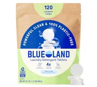BLUELAND Laundry Detergent Tablets, 120 Count, Plastic-Free Eco-Friendly Pods, Sheets, Liquid Alternative - Fragrance Free and Clear, Natural, Gentle