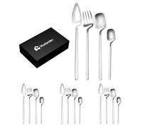 Bluelander Cutlery Set, Stainless Steel, Futuristic Design, 16 Piece Set, Matte Finish, Service for 4 Person, Perfect All Kinds of Events (16 Pieces, Silver)