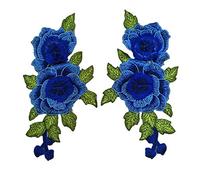 Bluelans® 2pcs Embroidered Rose Flower Patch Iron/Sew on Applique Motif Craft (Blue)