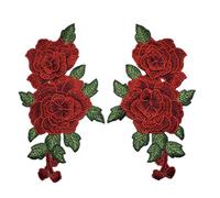 Bluelans® 2pcs Embroidered Rose Flower Patch Iron/Sew on Applique Motif Craft (Red)