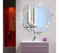 Bluelans® 3D Morden Feather Mirror Wall Sticker Home Decoration Room Decal Mural Art DIY (The Round Mirror in The Middle is not Included) (Silver)