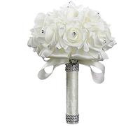 Bluelans® Classic Ivory Foam Rose Flowers Wedding Bridesmaid Bridal Bouquets Artificial (White)